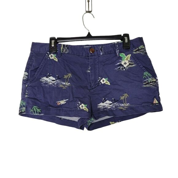 Fossil Navy Blue Tropical Hawaiian Surfer Vacation Flat Front Chino Shorts Sz 10 - Picture 1 of 8